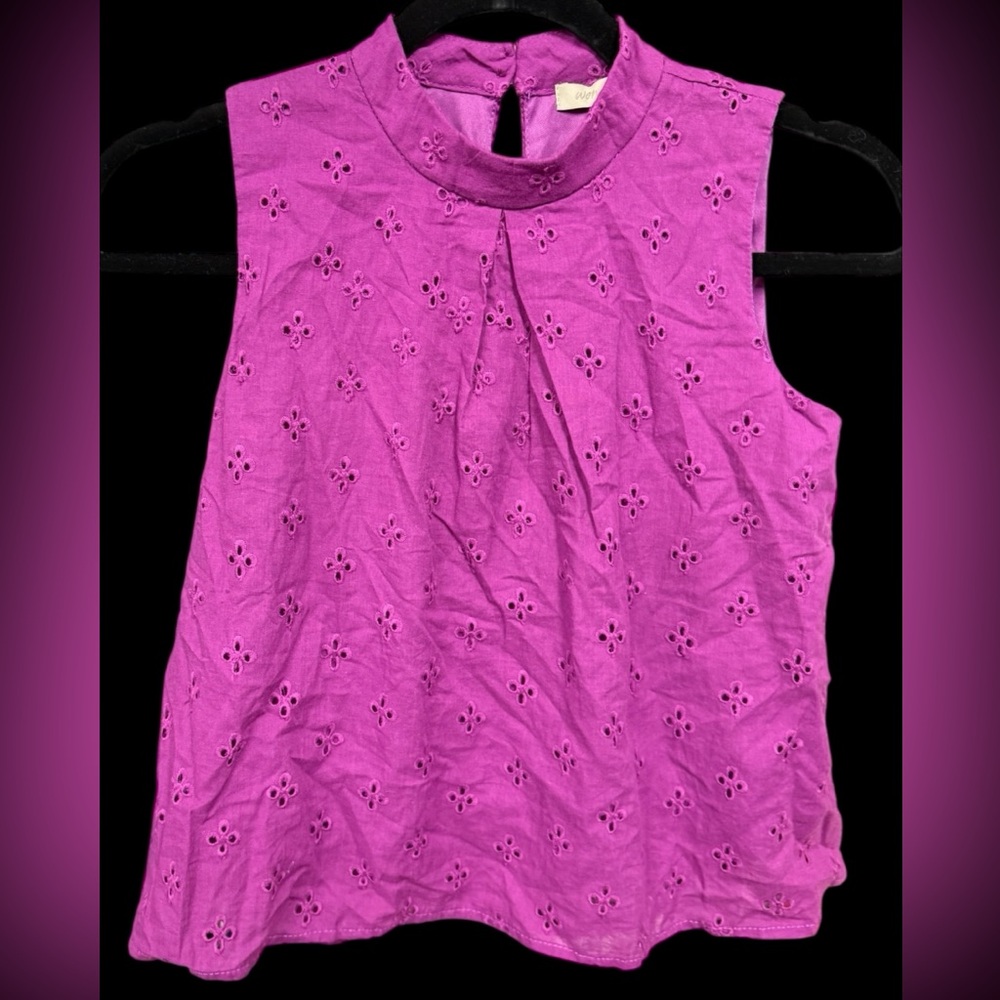 Wonderly Girls size medium sleeveless eyelet blouse solid magenta purple Shirt
